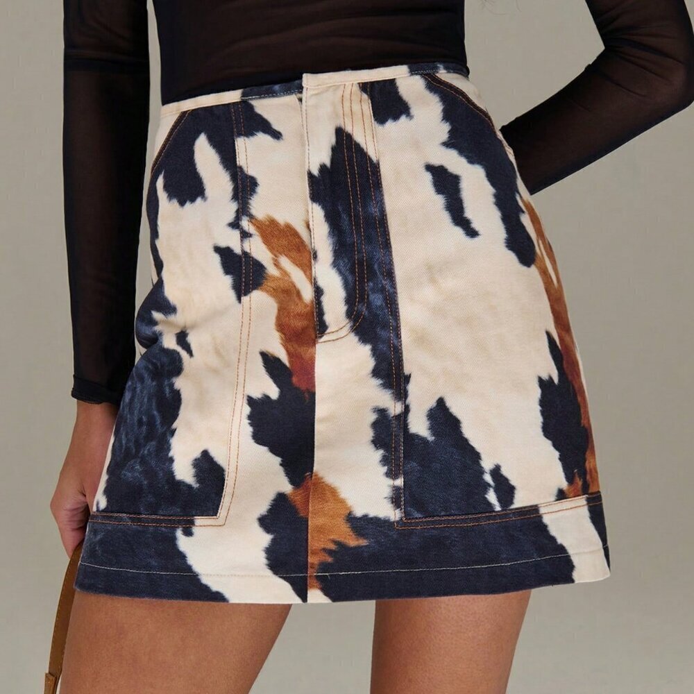 Multicolor Casual Women's Cow Print Low Waist Cotton Mini Skirt